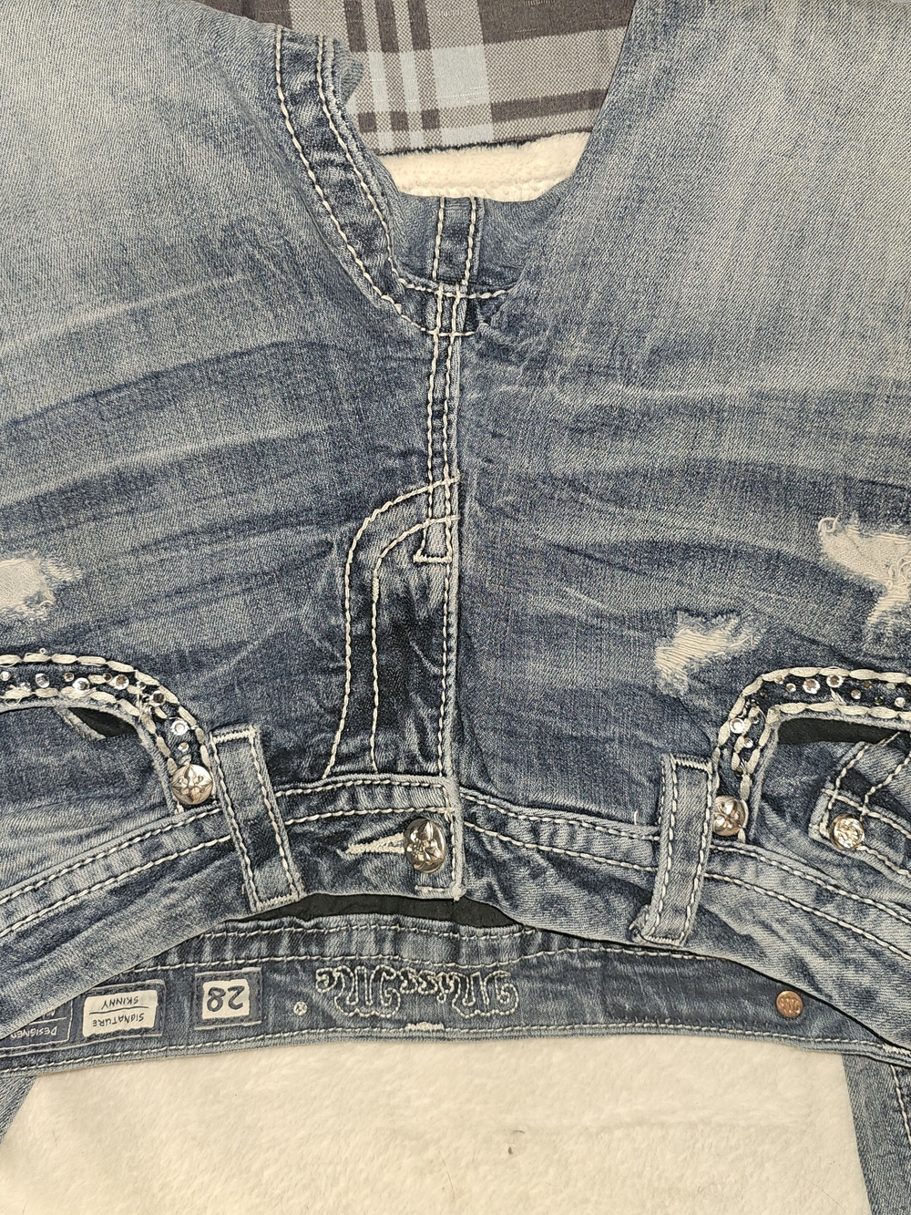 Miss Me Rhinestone Embellished Distressed Boot-Cut Shorts - Blue - Picture 2 of 4